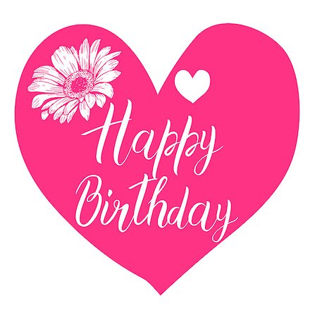 Happy Birthday calligraphy letters on big pink heart with flower. Bright postcard. Festive typography vector design for greeting cards Stockbilder - Microstock & Abonnement, Bildnummer: 400-09170987