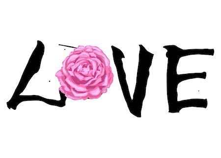 Hand written lettering LOVE and beautiful rose flower for valentines day design poster, greeting card, photo album, banner. Calligraphy vector illustration collection Stockbilder - Microstock & Abonnement, Bildnummer: 400-09170980