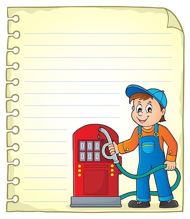 Notepad page with gas station worker - eps10 vector illustration. Stock Photo - Budget Royalty-Free & Subscription, Code: 400-09171200