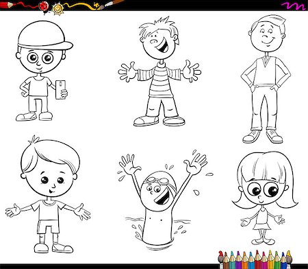 simsearch:400-07055396,k - Black and White Cartoon Illustration of Children Characters Set Coloring Book Photographie de stock - Aubaine LD & Abonnement, Code: 400-09171246