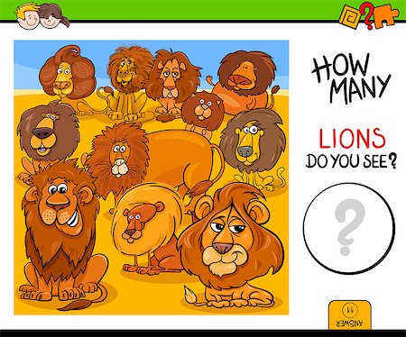 simsearch:400-09092454,k - Cartoon Illustration of Educational Counting Activity Game for Children with Lions Animal Characters Stockbilder - Microstock & Abonnement, Bildnummer: 400-09171255
