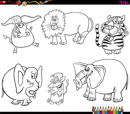 simsearch:400-07306437,k - Black and White Coloring Book Cartoon Illustration of Wild Animal Characters Set Photographie de stock - Aubaine LD & Abonnement, Code: 400-09171251