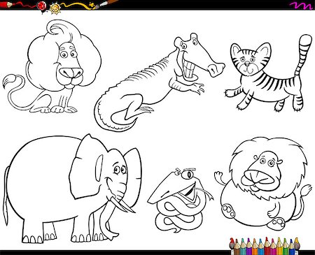 simsearch:400-08160262,k - Black and White Coloring Book Cartoon Illustration of Wild Animal Characters Collection Stockbilder - Microstock & Abonnement, Bildnummer: 400-09171252