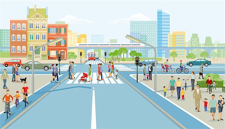 Road junction with pedestrian and car traffic, illustration Photographie de stock - Aubaine LD & Abonnement, Code: 400-09171268