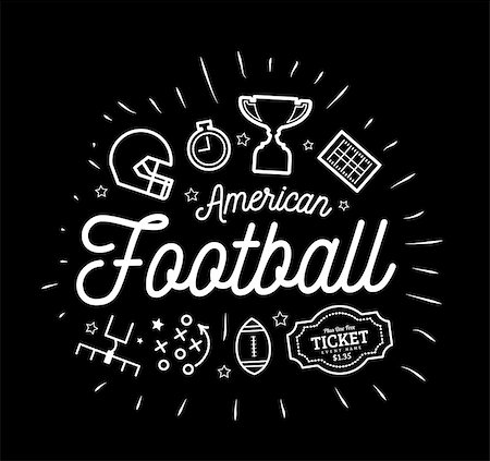 simsearch:400-08047261,k - American football. Vector illustration in the style of thin lines with flat icons in black and white on black background Photographie de stock - Aubaine LD & Abonnement, Code: 400-09171281