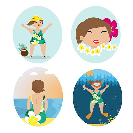 Four cards set with young woman in vacation. Vector illustration. Stock Photo - Budget Royalty-Free & Subscription, Code: 400-09171294