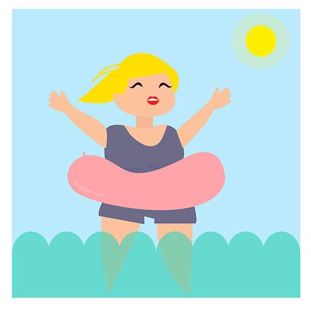 simsearch:400-08712017,k - Young woman in the sea with pink rubber ring. EPS 10. Foto de stock - Super Valor sin royalties y Suscripción, Código: 400-09171295