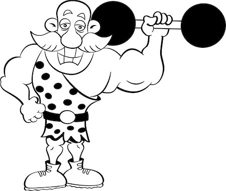 funny picture of weightlifter - Black and white illustration of a strongman holding a barbell. Stock Photo - Budget Royalty-Free & Subscription, Code: 400-09171320
