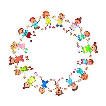 simsearch:400-06747489,k - Children are holding each other's hands. Group of cheerful, smiling children holding hands in a circle. Cartoon of joyful children. Stock Photo - Budget Royalty-Free & Subscription, Code: 400-09171351