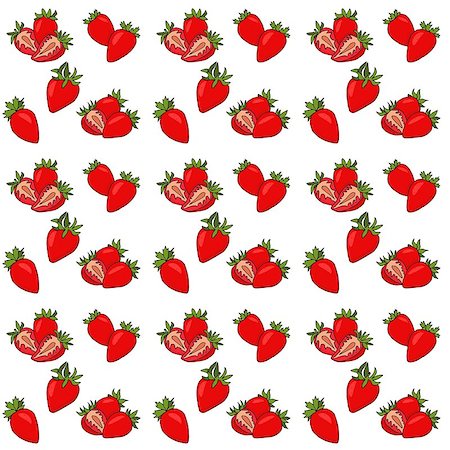 simsearch:400-09108602,k - Seamless pattern with isolated hand drawn red strawberry. Vector Illustrarion with berries and strawberry slices on white background. Stock Photo - Budget Royalty-Free & Subscription, Code: 400-09171397