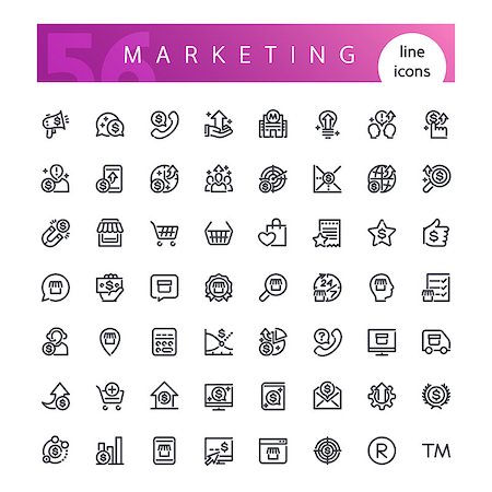 sales training - Set of 56 marketing line icons suitable for web, infographics and apps. Isolated on white background. Clipping paths included. Stock Photo - Budget Royalty-Free & Subscription, Code: 400-09171454
