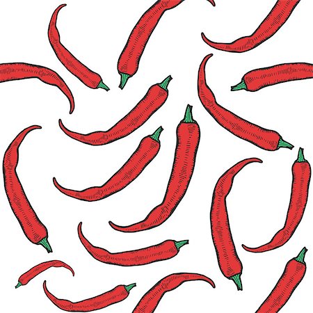red pepper drawing - Vector hot chili peppers seamless pattern. Vintage engraving hand drawn illustration. Hot spicy mexican food. Stock Photo - Budget Royalty-Free & Subscription, Code: 400-09171461