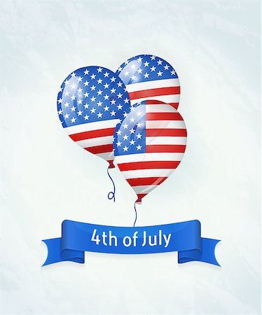 simsearch:400-06082597,k - Balloons colored as flag USA with 4th July banner. Vector background for Independence day USA Photographie de stock - Aubaine LD & Abonnement, Code: 400-09171474