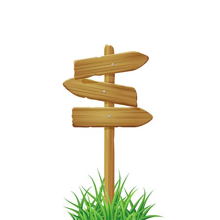 simsearch:400-07971849,k - Wooden arrow direction singboards in grass. Vector illustration isolated on white background Fotografie stock - Microstock e Abbonamento, Codice: 400-09171476