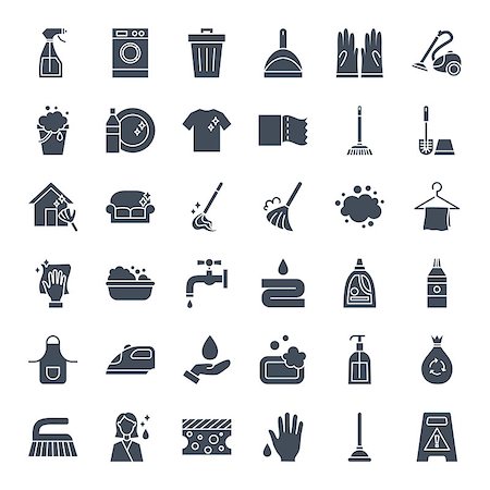 simsearch:400-07994447,k - Cleaning Solid Web Icons. Vector Set of Glyphs. Stock Photo - Budget Royalty-Free & Subscription, Code: 400-09171515