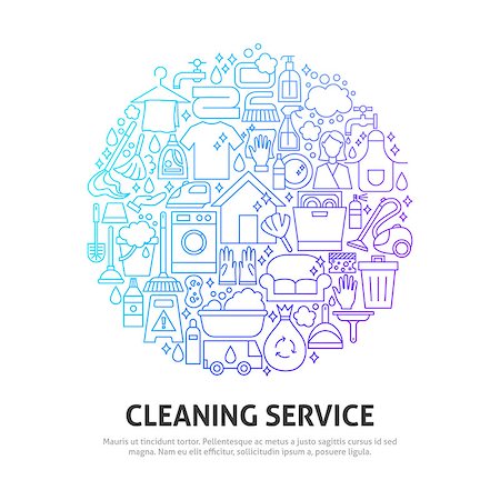 simsearch:400-08349229,k - Cleaning Service Circle Concept. Vector Illustration of Outline Design. Fotografie stock - Microstock e Abbonamento, Codice: 400-09171517