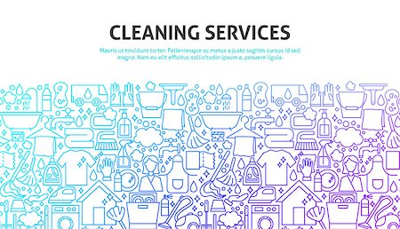 simsearch:400-08349229,k - Cleaning Services Concept. Vector Illustration of Line Website Design. Banner Template. Fotografie stock - Microstock e Abbonamento, Codice: 400-09171518