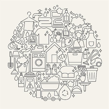 simsearch:400-08257628,k - Cleaning Line Icons Circle. Vector Illustration of Outline Objects. Fotografie stock - Microstock e Abbonamento, Codice: 400-09171513