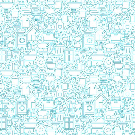 simsearch:400-08349229,k - Cleaning White Line Seamless Pattern. Vector Illustration of Outline Tileable Background. Fotografie stock - Microstock e Abbonamento, Codice: 400-09171524