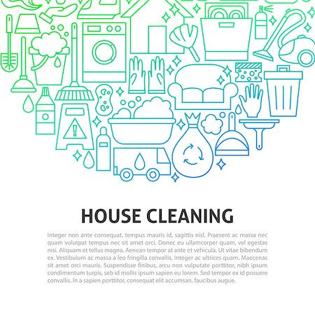 simsearch:400-08349229,k - House Cleaning Line Concept. Vector Illustration of Outline Template. Fotografie stock - Microstock e Abbonamento, Codice: 400-09171526