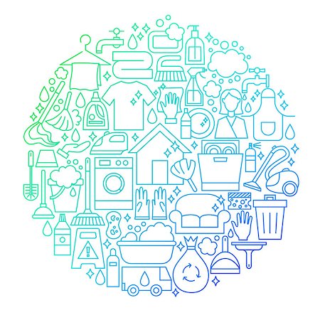 simsearch:400-08349229,k - Cleaning Services Line Icon Circle Design. Vector Illustration of Objects Isolated over White. Fotografie stock - Microstock e Abbonamento, Codice: 400-09171521