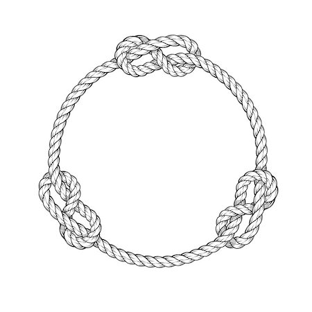 simsearch:400-08553199,k - Rope circle - round rope frame with knots, vintage style Fotografie stock - Microstock e Abbonamento, Codice: 400-09171531
