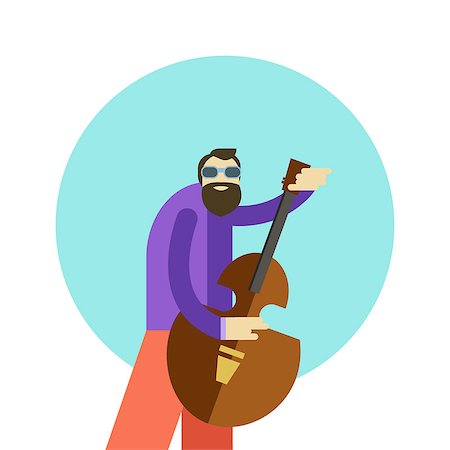 fakes_designer (artist) - Vector illustration of cartoon hippie man with beard and in sunglasses playing guitar and singing or contrabass Photographie de stock - Aubaine LD & Abonnement, Code: 400-09171574