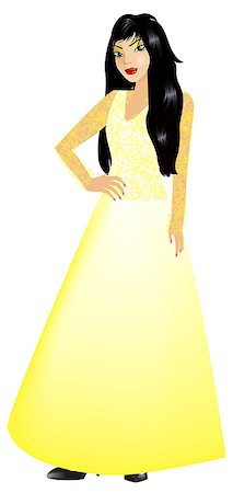 Vector Illustration of Asian woman with yellow long gown Stock Photo - Budget Royalty-Free & Subscription, Code: 400-09171820