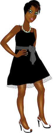 simsearch:400-06911139,k - Vector Illustration of Black woman with black Bow dress. Foto de stock - Royalty-Free Super Valor e Assinatura, Número: 400-09171822