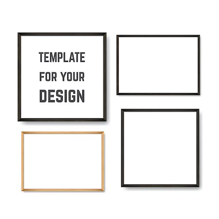 simsearch:400-08752677,k - Set of Realistic Light and Dark Wooden Picture Frames on a White Wall, isolated on white. Design Template for Mock Up. Square and rectangle A4 shapes. Vector Stock Photo - Budget Royalty-Free & Subscription, Code: 400-09171896