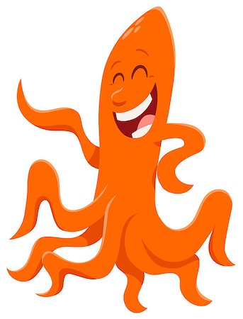 Cartoon Illustration of Funny Octopus Sea Animal Character Stock Photo - Budget Royalty-Free & Subscription, Code: 400-09171924