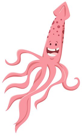 simsearch:400-09171923,k - Cartoon Illustration of Funny Squid Sea Animal Character Photographie de stock - Aubaine LD & Abonnement, Code: 400-09171926