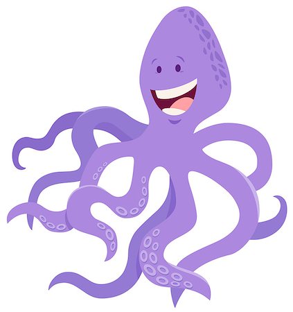 Cartoon Illustration of Happy Octopus Sea Animal Character Stock Photo - Budget Royalty-Free & Subscription, Code: 400-09171922