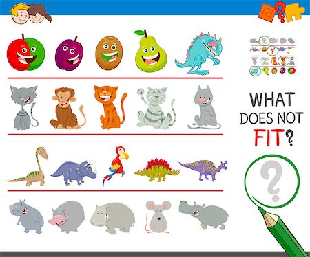 Cartoon Illustration of Finding Picture that does not Fit in a Row Activity Game for Children Stock Photo - Budget Royalty-Free & Subscription, Code: 400-09171934
