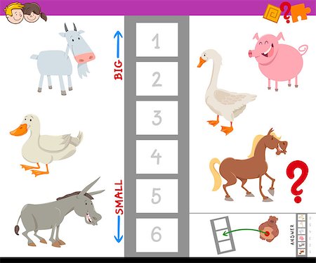 Cartoon Illustration of Educational Game of Finding the Largest and the Smallest Farm Animal with Funny Characters for Children Stock Photo - Budget Royalty-Free & Subscription, Code: 400-09171939