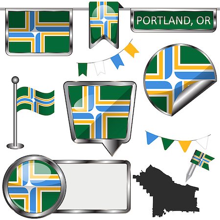 simsearch:400-08493890,k - Vector glossy icons of flag of Portland, Oregon on white Foto de stock - Royalty-Free Super Valor e Assinatura, Número: 400-09172037