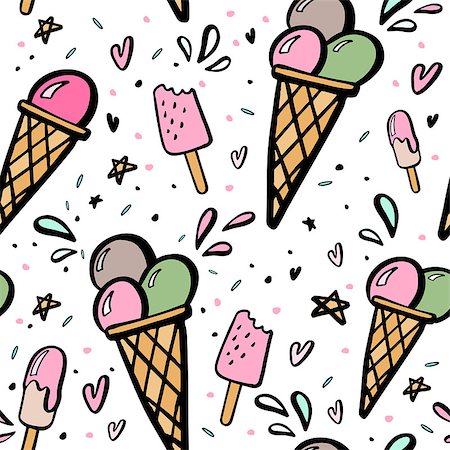 simsearch:400-08189123,k - Seamless background with hand drawn illustrations of ice cream. Stock Photo - Budget Royalty-Free & Subscription, Code: 400-09172072