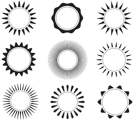 Black and white flat sun icons. Vector illustration Stock Photo - Budget Royalty-Free & Subscription, Code: 400-09172137