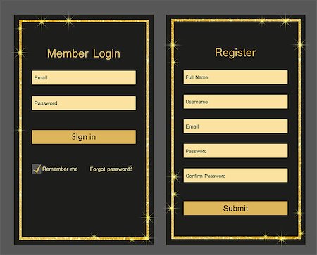 Vector Registration and login form, golden UI design Stock Photo - Budget Royalty-Free & Subscription, Code: 400-09172143