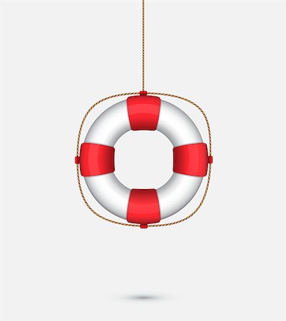 Life saver ring hanging with a rope. SOS symbol. Vector illustration of a lifebuoy. Lifebelt Stock Photo - Budget Royalty-Free & Subscription, Code: 400-09172157