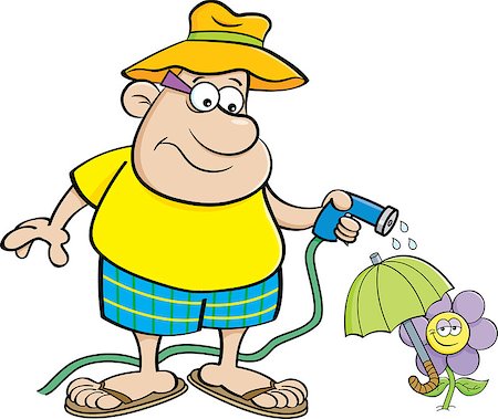 Cartoon illustration of a man watering a flower with a garden hose. Stock Photo - Budget Royalty-Free & Subscription, Code: 400-09172200