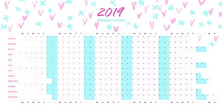 simsearch:400-08262900,k - Year planner for 2019, personal or corporative calendar in cartoon design Fotografie stock - Microstock e Abbonamento, Codice: 400-09172256