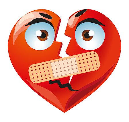 Sad broken cute red heart with adhesive plaster cartoon illustration Foto de stock - Royalty-Free Super Valor e Assinatura, Número: 400-09172278