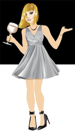 Vector Illustration of Black woman with silver dress and wine. Stock Photo - Budget Royalty-Free & Subscription, Code: 400-09172348