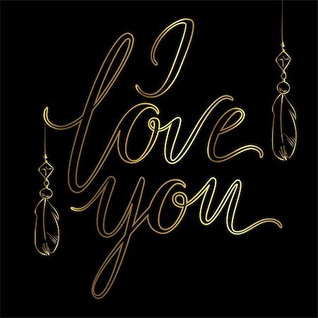 Vector greeting card. Golden I LOVE YOU inscription on a black background. Universal love postal Fotografie stock - Microstock e Abbonamento, Codice: 400-09172397