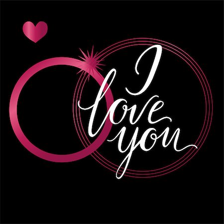 Vector greeting card. Composition with I LOVE YOU inscription and pink elements on a black background. Universal love postal Stockbilder - Microstock & Abonnement, Bildnummer: 400-09172407