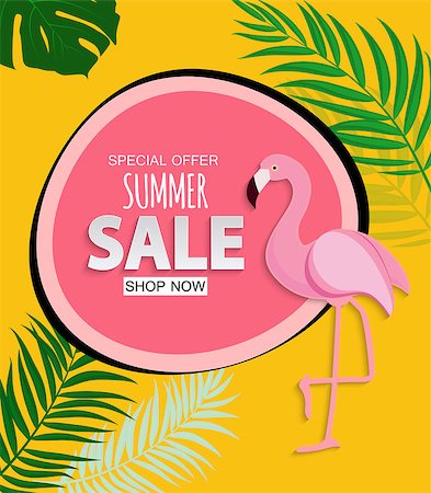 flamingo not pink not bird - Abstract Tropical Summer Sale Background with Flamingo and Leaves. Vector Illustration EPS10 Stock Photo - Budget Royalty-Free & Subscription, Code: 400-09172638
