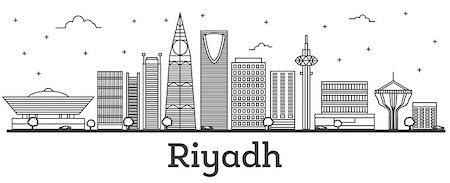 simsearch:400-08893373,k - Outline Riyadh Saudi Arabia City Skyline with Modern Buildings Isolated on White. Vector Illustration. Riyadh Cityscape with Landmarks. Stockbilder - Microstock & Abonnement, Bildnummer: 400-09172695