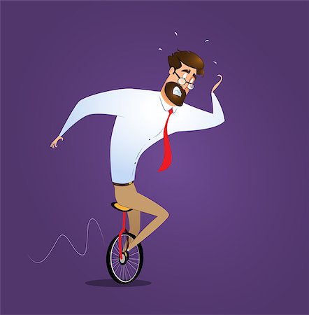 simsearch:400-04578397,k - Business man on rides on a unicycle. Risk management concept. Vector cartoon Stockbilder - Microstock & Abonnement, Bildnummer: 400-09172727