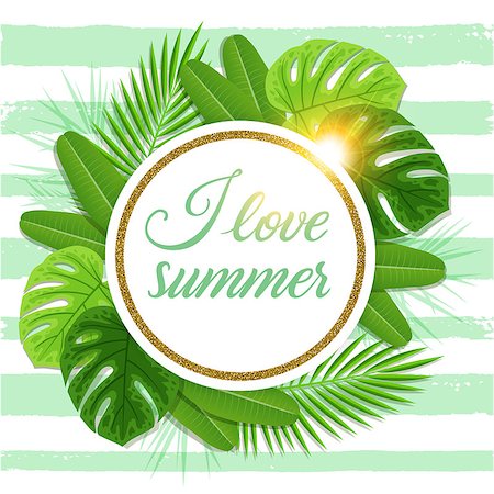 simsearch:400-09048464,k - Summer floral vector tropical background with green palm leaves. I love summer lettering. Stockbilder - Microstock & Abonnement, Bildnummer: 400-09172796